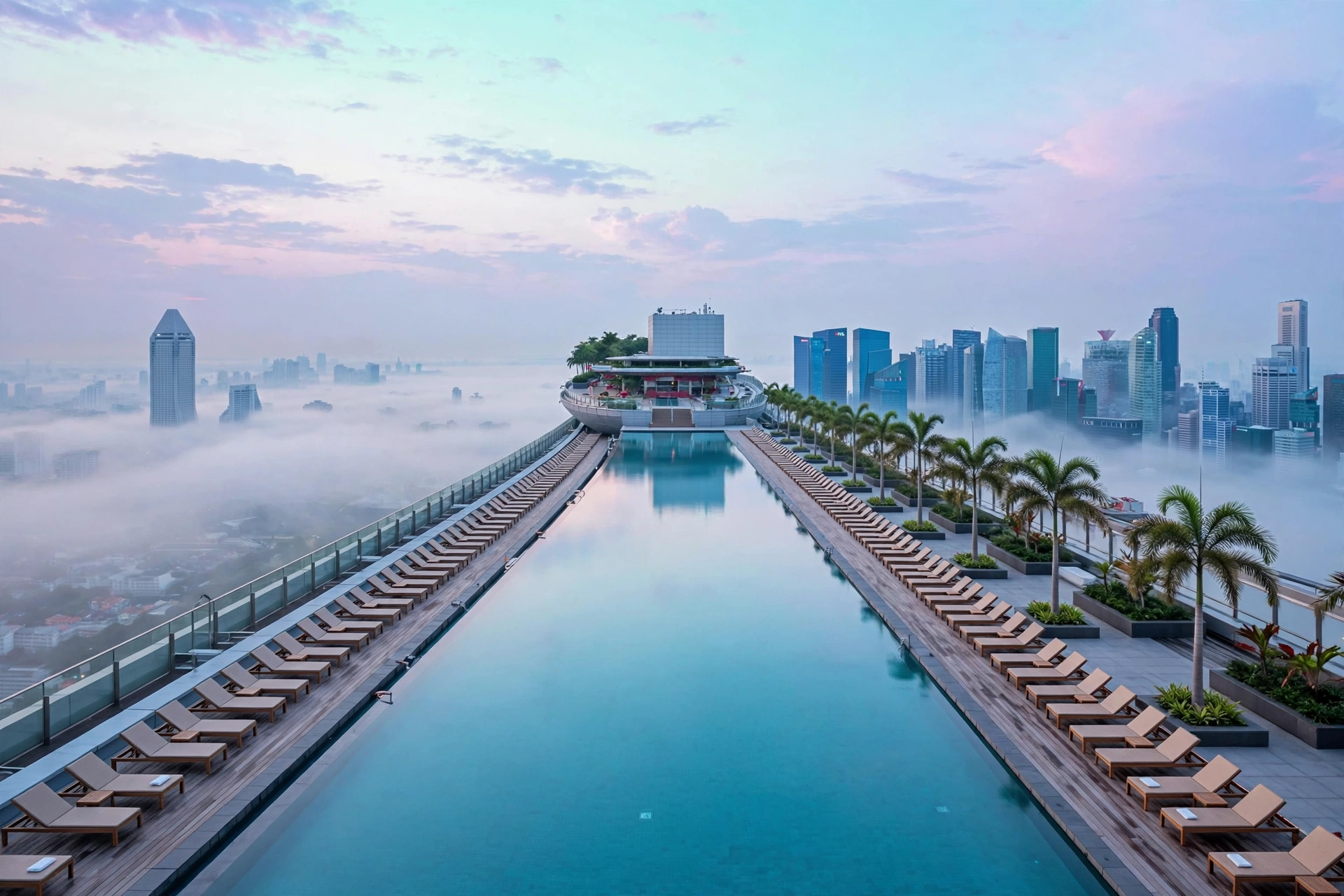 Marina Bay Sands three architectural towers and rooftop infinity pool