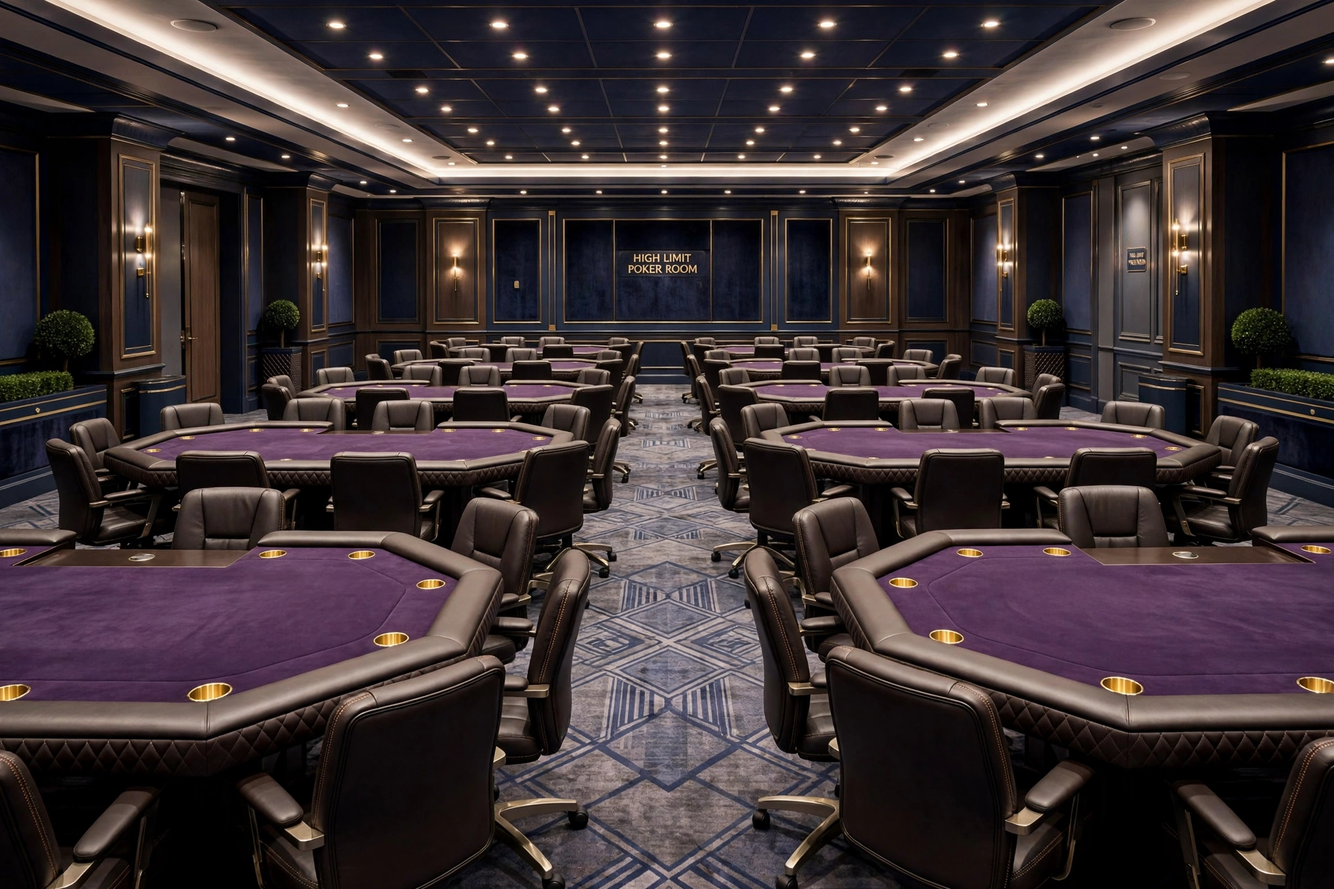 Wynn Las Vegas high-limit poker room with leather armchairs and soft ambient lighting